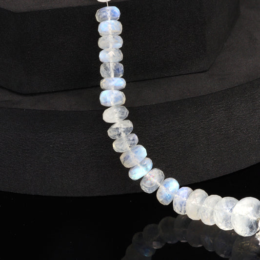 Blue Rainbow Moonstone 8mm - 10mm Faceted Rondelles Bead Strand