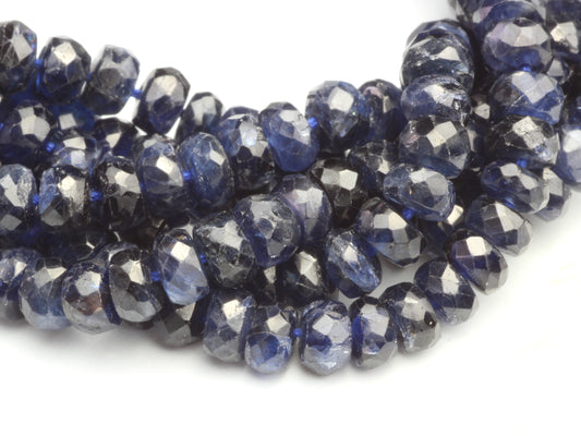 Deep Navy Blue Sapphire 4mm Hand Faceted Rondelles Bead Strand