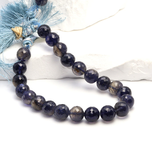 Blue Iolite 9mm Faceted Rounds Bead Strand