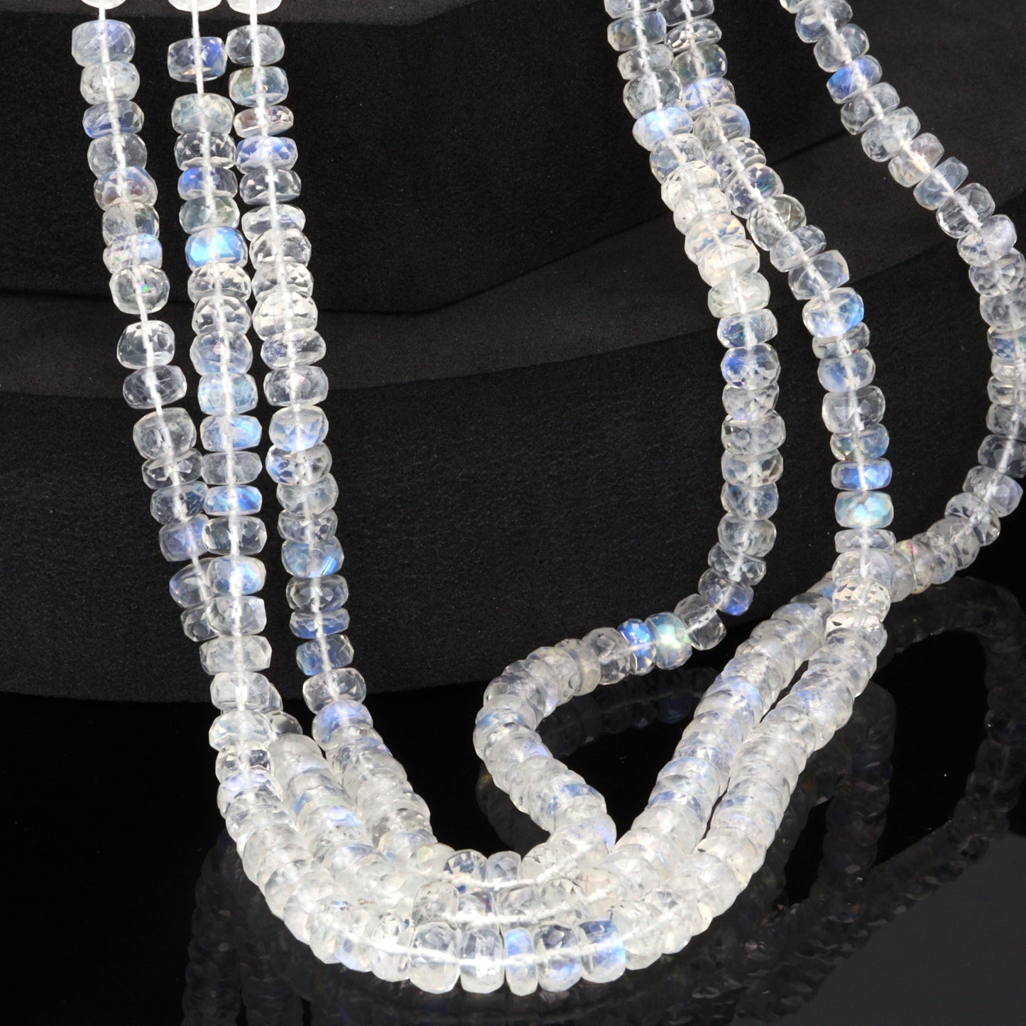 AA Blue Rainbow Moonstone 5.5mm Faceted Rondelles Bead Strand