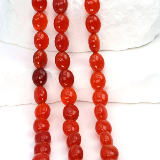 Orange Carnelian 9x7mm Smooth Ovals Bead Strand