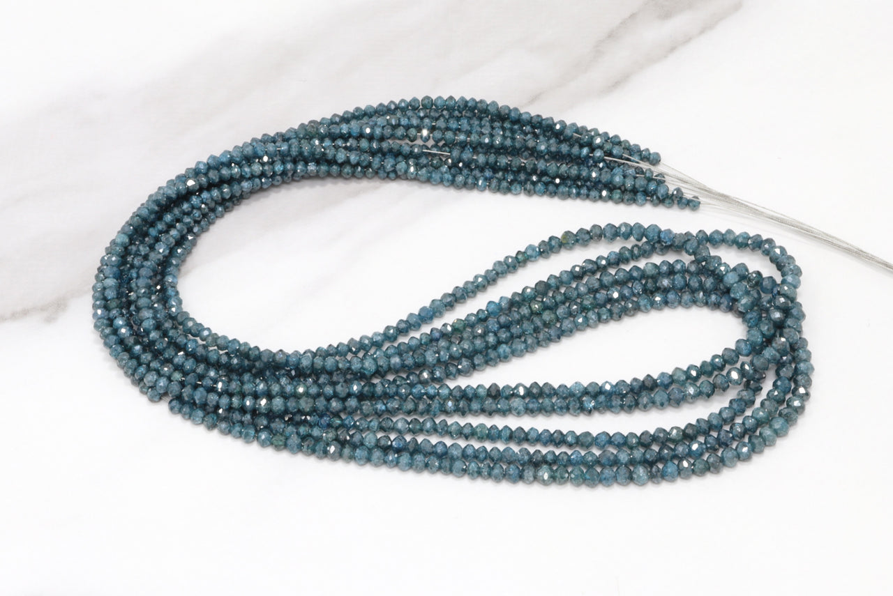 Blue Diamond 2.25mm - 2.75mm Hand Faceted Rondelles Bead Strand