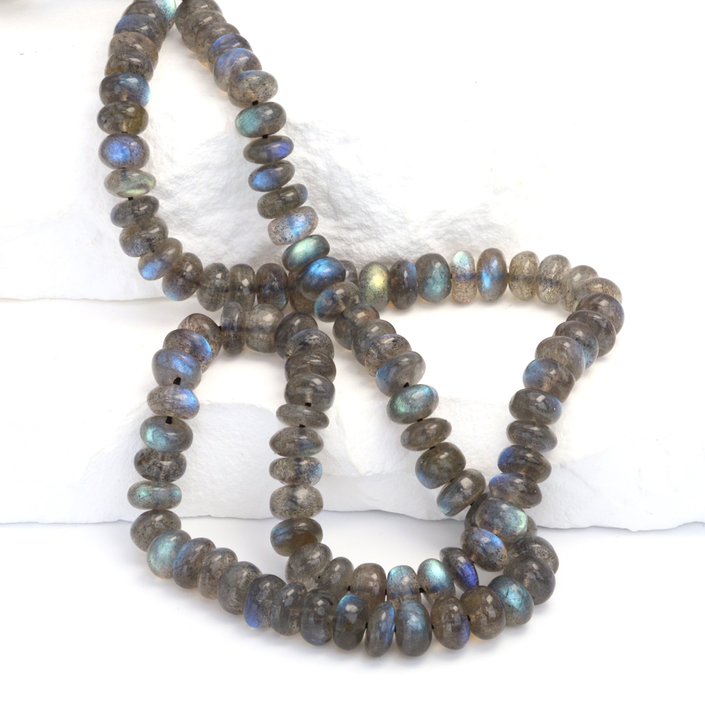 AA Blue Labradorite 7mm Smooth Rondelles Bead Strand