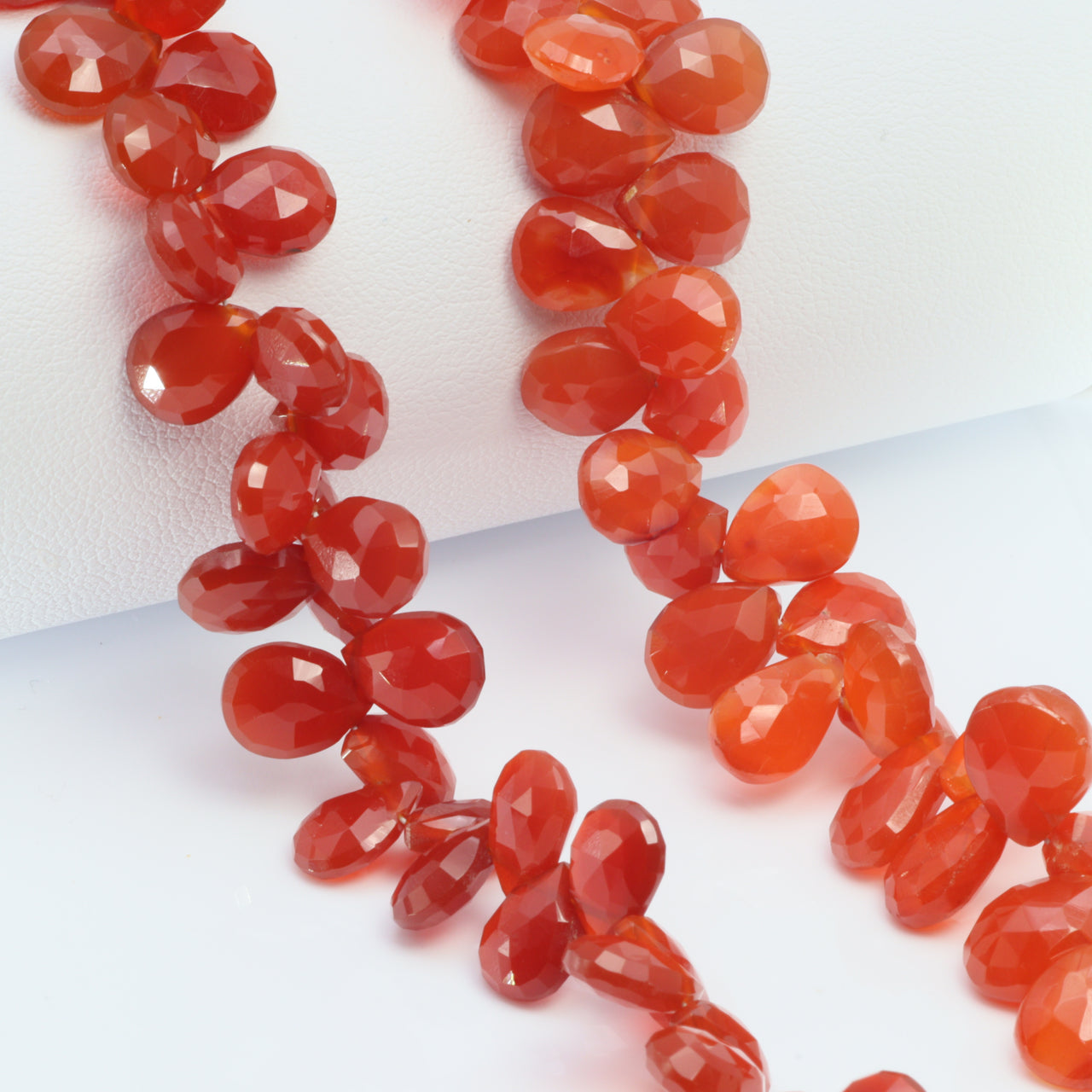 Burnt Orange Carnelian 9x7mm Faceted Pear Shaped Briolettes Bead Strand