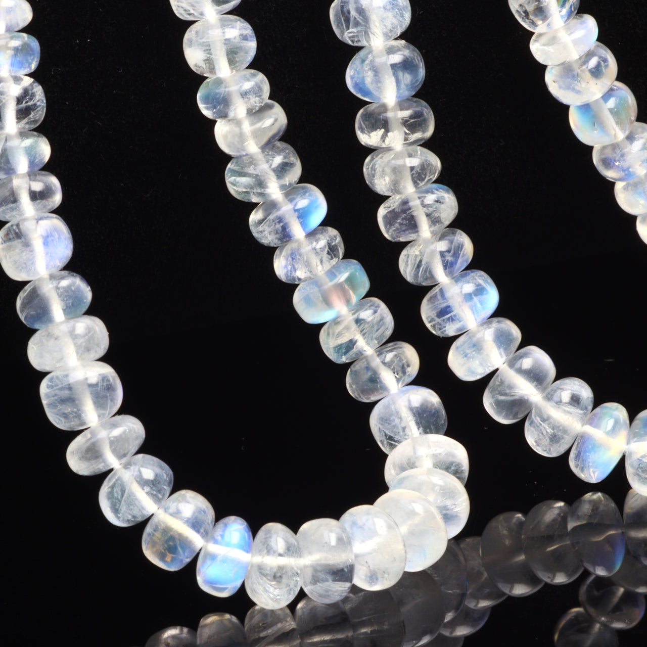 AA Blue Rainbow Moonstone 6mm - 7mm Smooth Rondelles Bead Strand