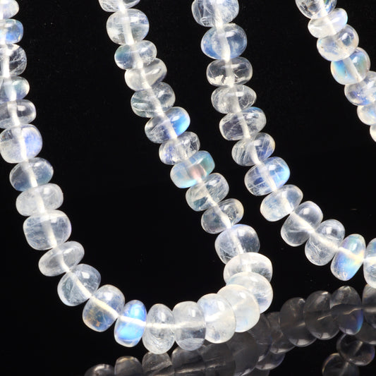 AA Blue Rainbow Moonstone 6mm - 7mm Smooth Rondelles Bead Strand