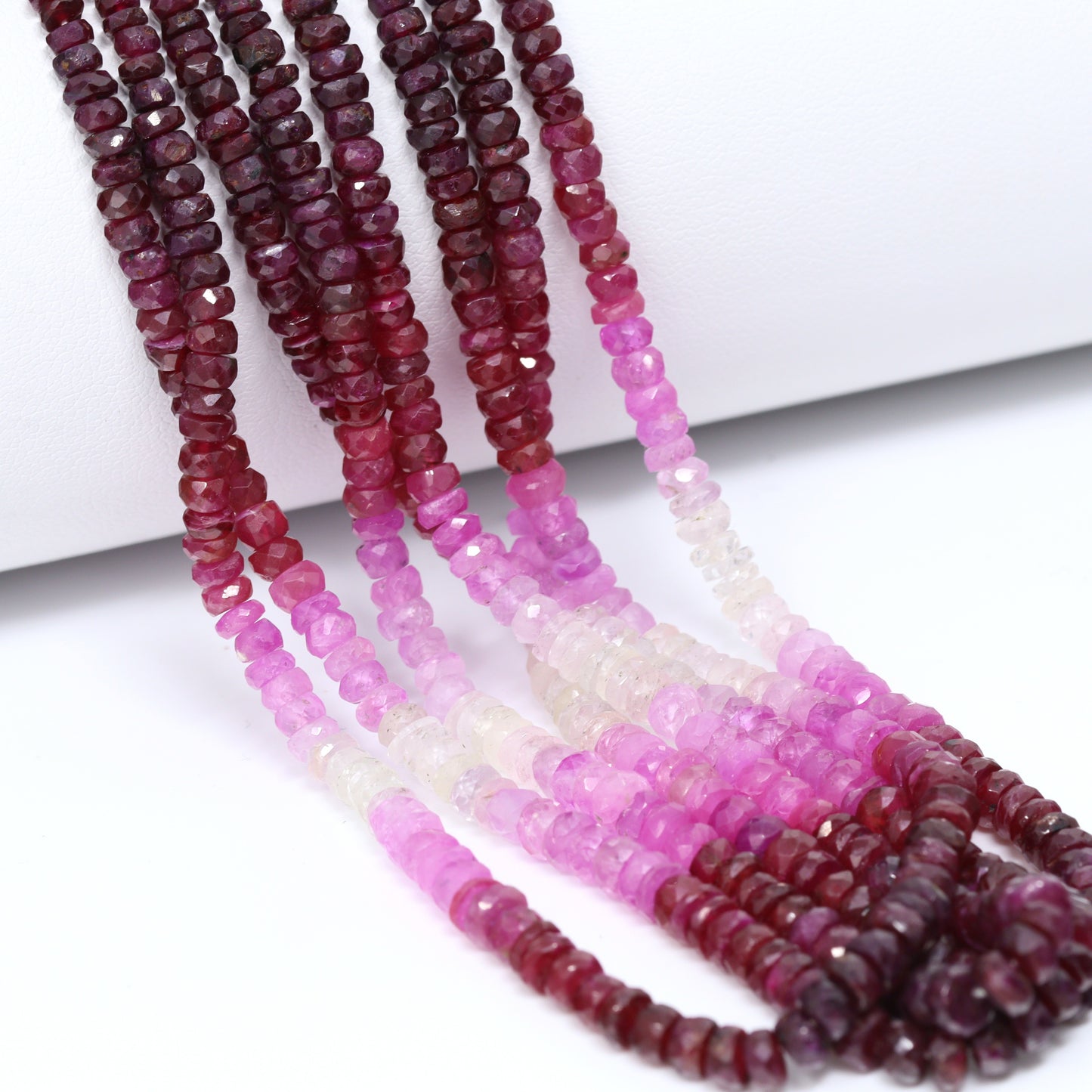 Ombre Red and Pink Ruby 3mm Hand Faceted Rondelles Bead Strand
