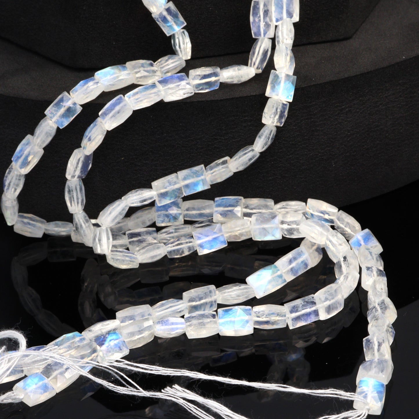 AA Blue Rainbow Moonstone 7x6mm Faceted Cushions Bead Strand