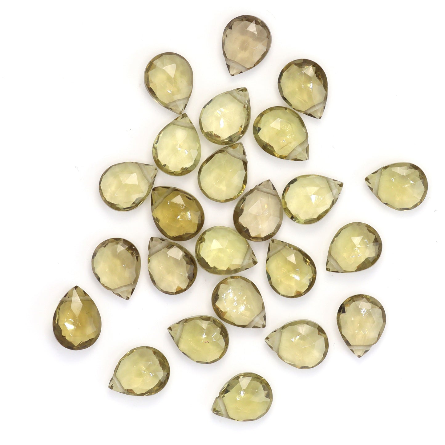 Olive Quartz 9x7mm Faceted Pear Shaped Briolettes Loose Beads