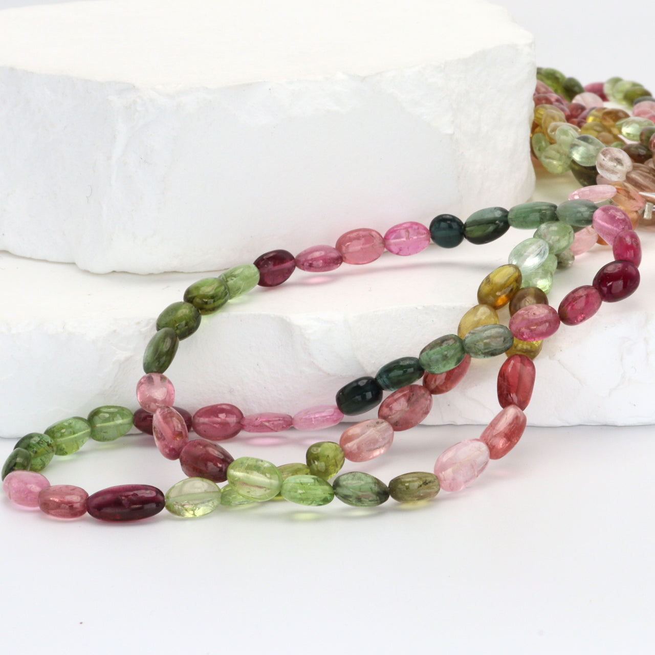 Watermelon Tourmaline 7x5mm Smooth Ovals Bead Strand