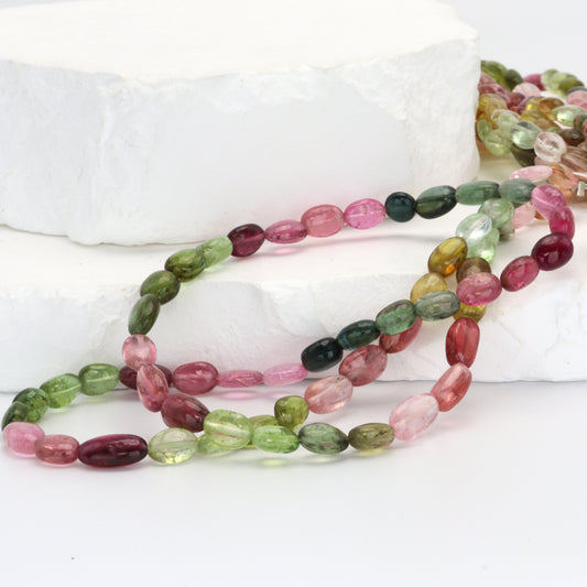 Watermelon Tourmaline 7x5mm Smooth Ovals Bead Strand