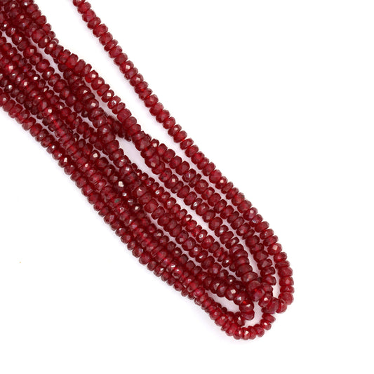 Red Ruby 3mm Hand Faceted Rondelles Bead Strand