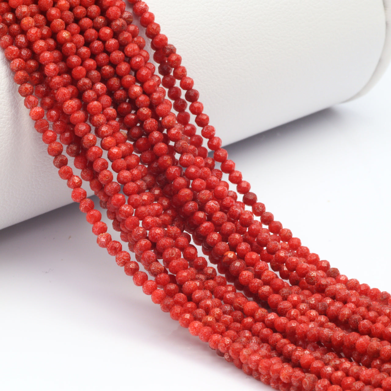 Red Coral 2mm Faceted Rounds Bead Strand