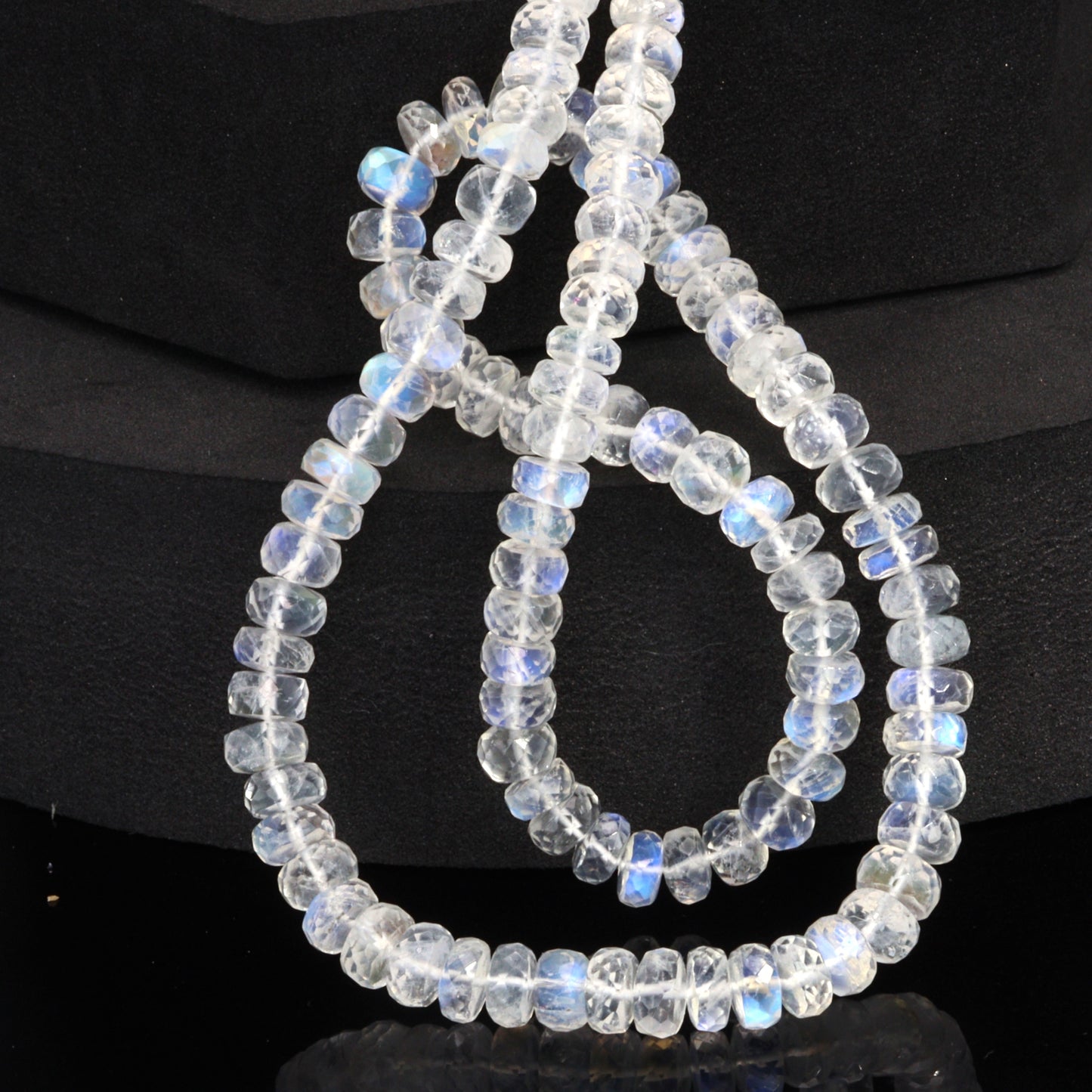AA Blue Rainbow Moonstone 6mm Faceted Rondelles Bead Strand