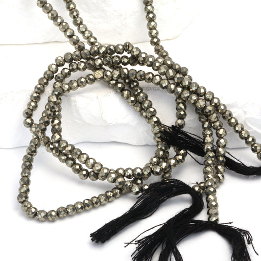 Natural Pyrite 3mm Faceted Rondelles Bead Strand