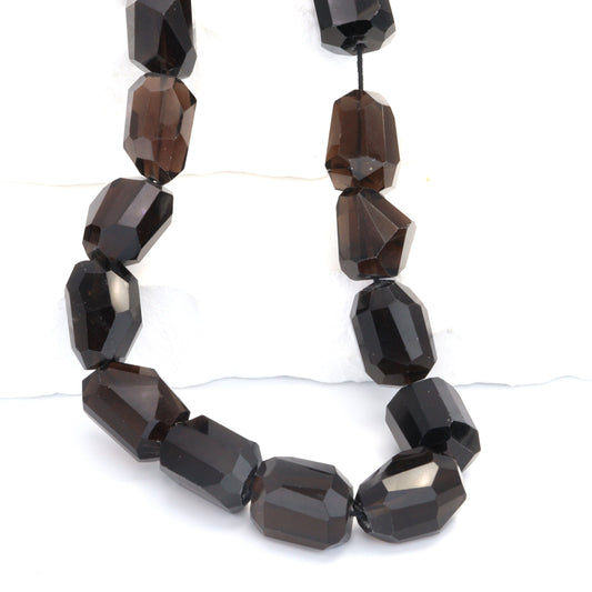 Brown Smoky Quartz 14x10mm Faceted Nuggets Bead Strand