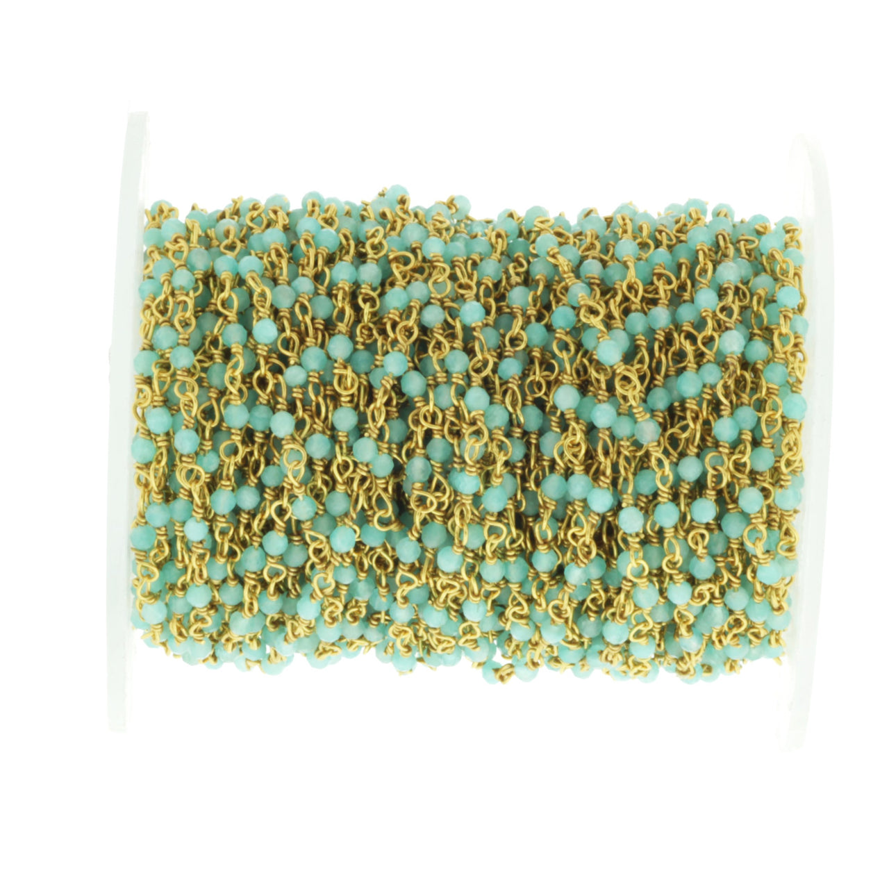 Blue Amazonite 2mm Faceted Rounds Rosary Chain Sterling Silver with Gold Plating Wire Wrap Chain by the Foot