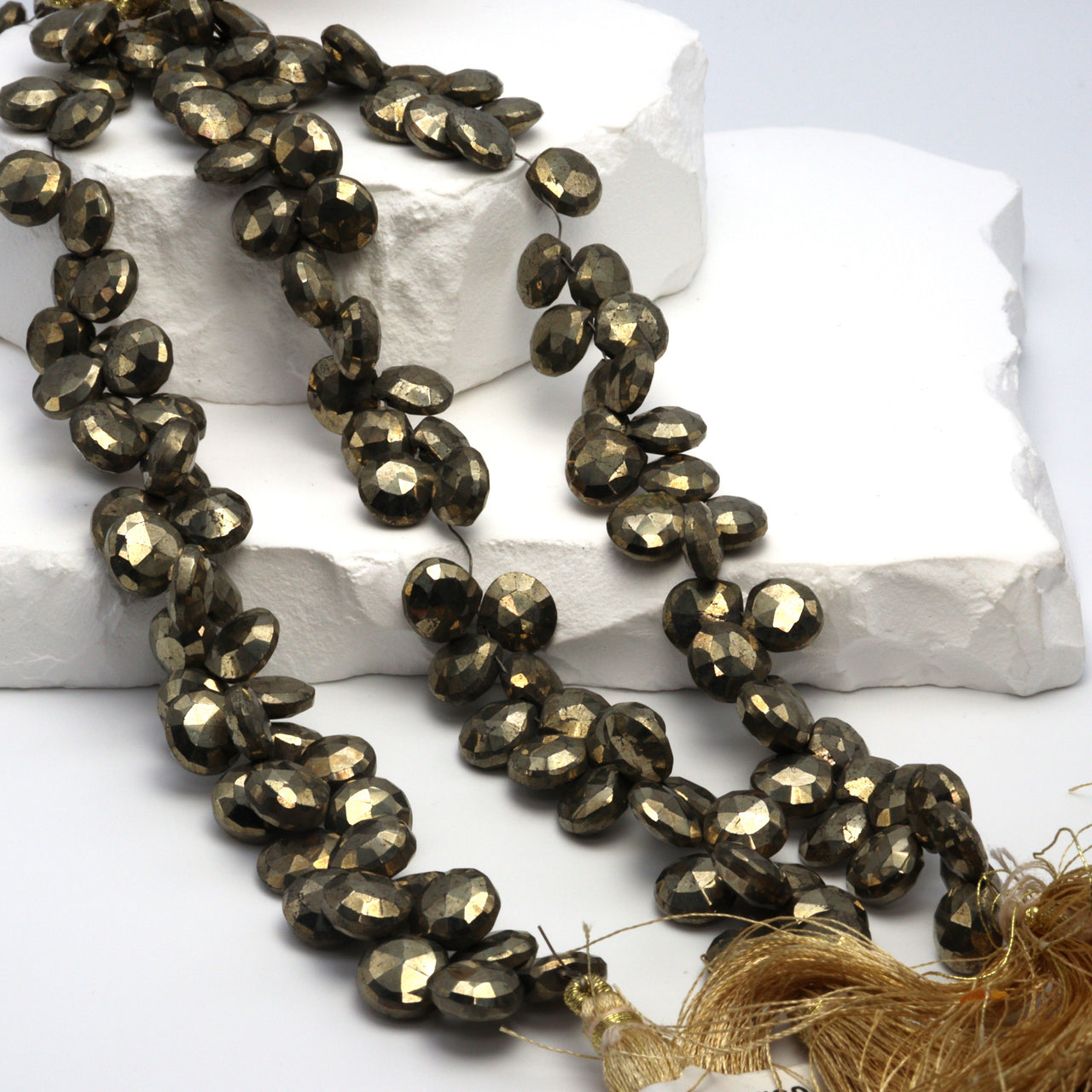 Natural Pyrite 10mm Faceted Heart Shaped Briolettes