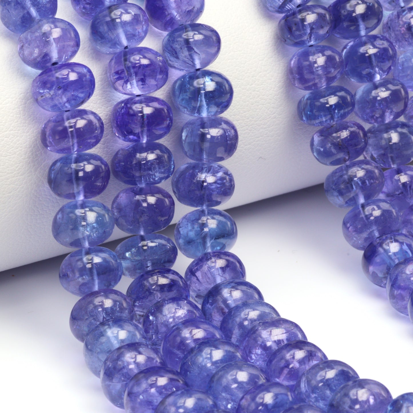 Blue Tanzanite 6mm - 11mm Smooth Rondelles 3 Strand Bead Necklace
