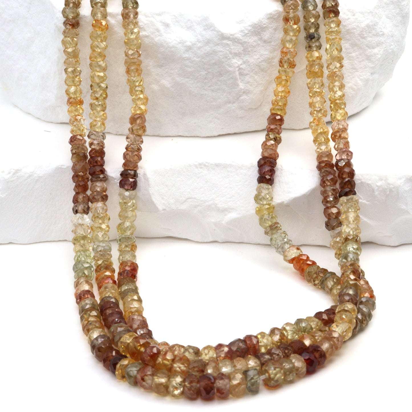 Ombre Brown Zircon 3mm – 4mm Hand Faceted Rondelles Bead Strand