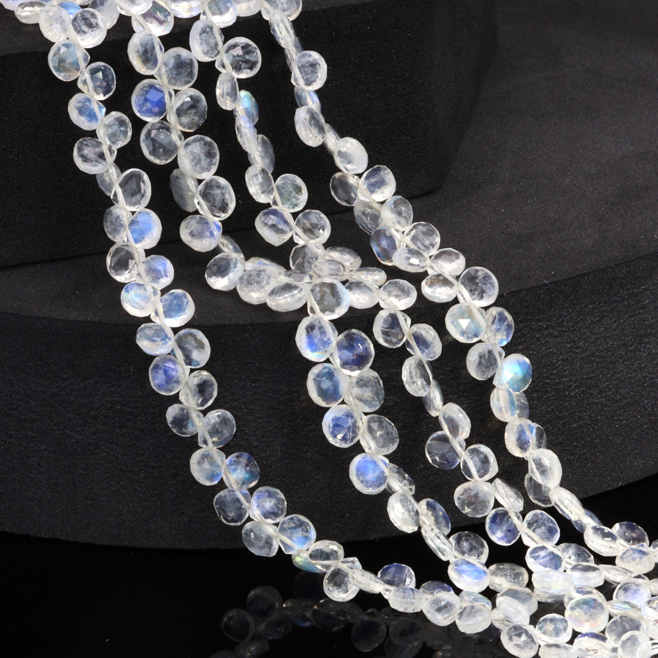 AA Blue Rainbow Moonstone 5mm Faceted Heart Shaped Briolettes