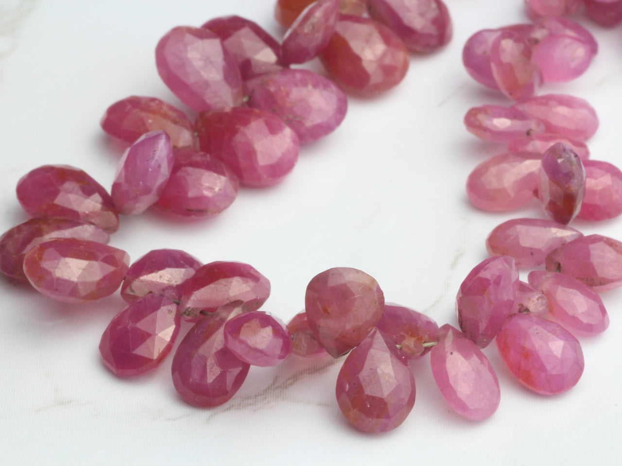 Pink Sapphire 5x3mm - 7x5mm Faceted Pear Shaped Briolettes Bead Strand