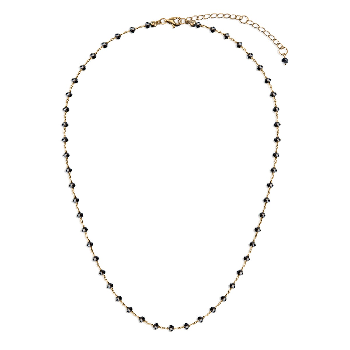 18K Black Diamond Rosary Beads Necklace