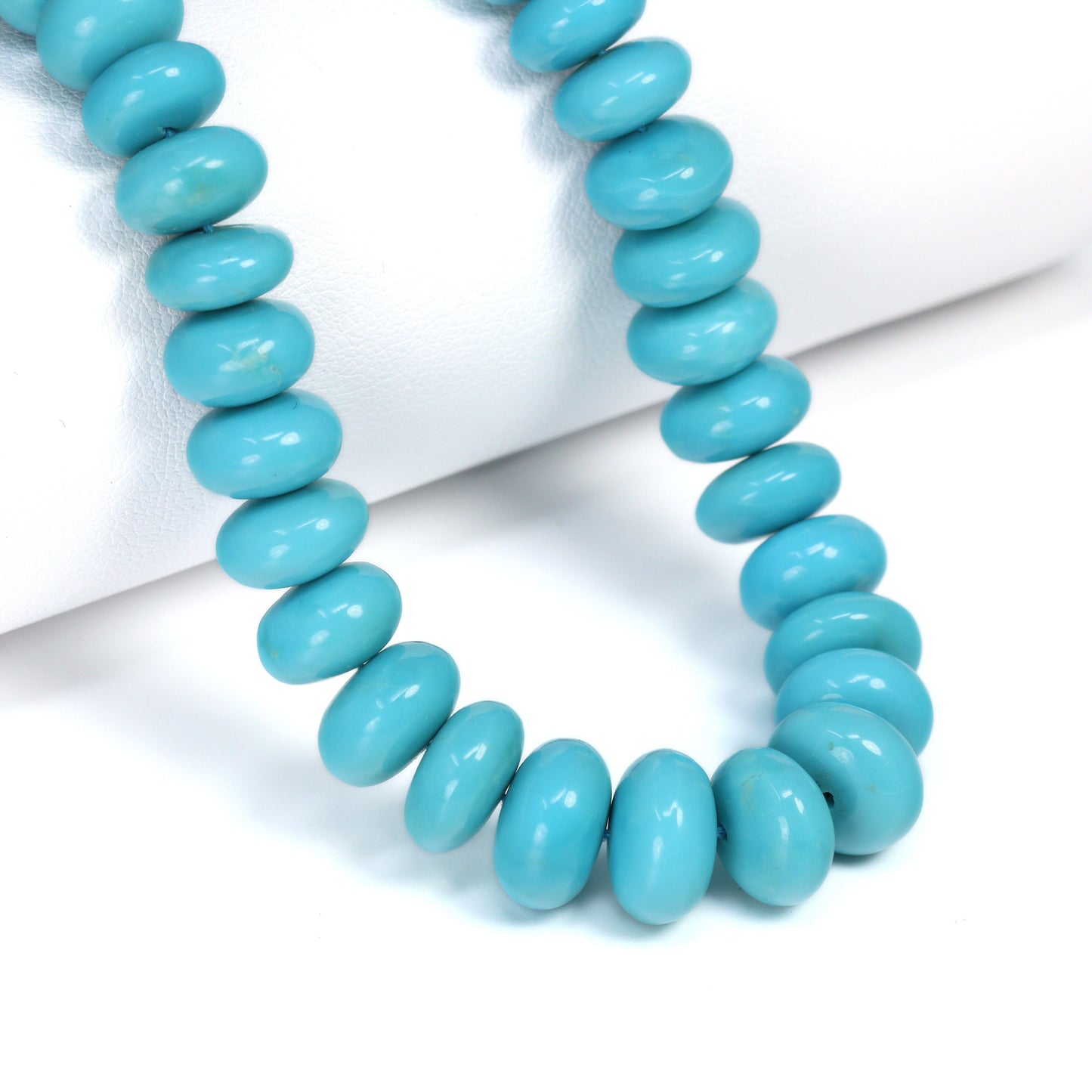 Natural Blue Turquoise 8mm – 10mm Smooth Rondelles Bead Strand
