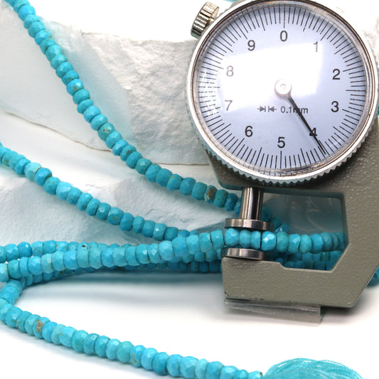 Natural Blue Turquoise 4mm Hand Faceted Rondelles Bead Strand