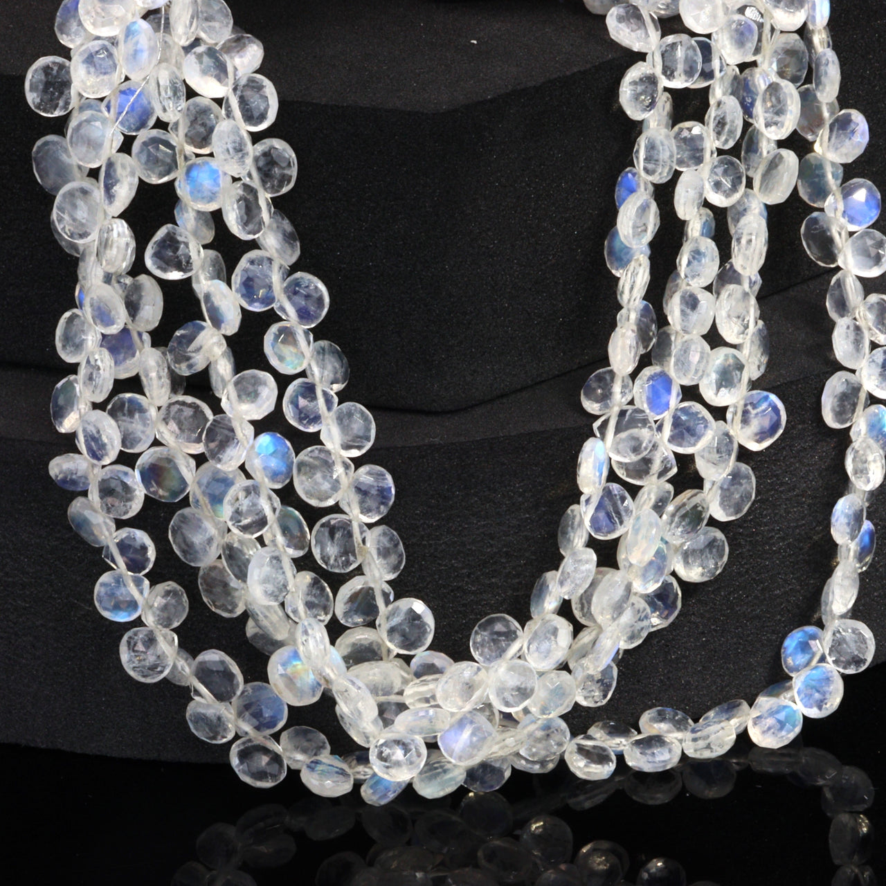 AA Blue Rainbow Moonstone 5mm Faceted Heart Shaped Briolettes Bead Strand