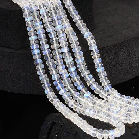 AA Blue Rainbow Moonstone 6mm Faceted Rondelles Bead Strand