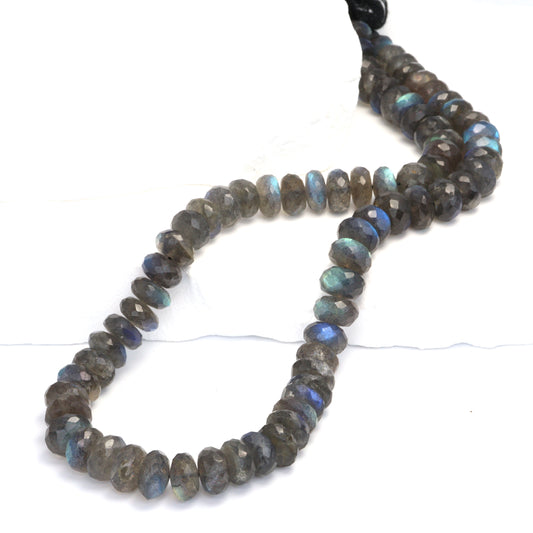 Natural Blue Labradorite 9mm Faceted Rondelles Bead Strand