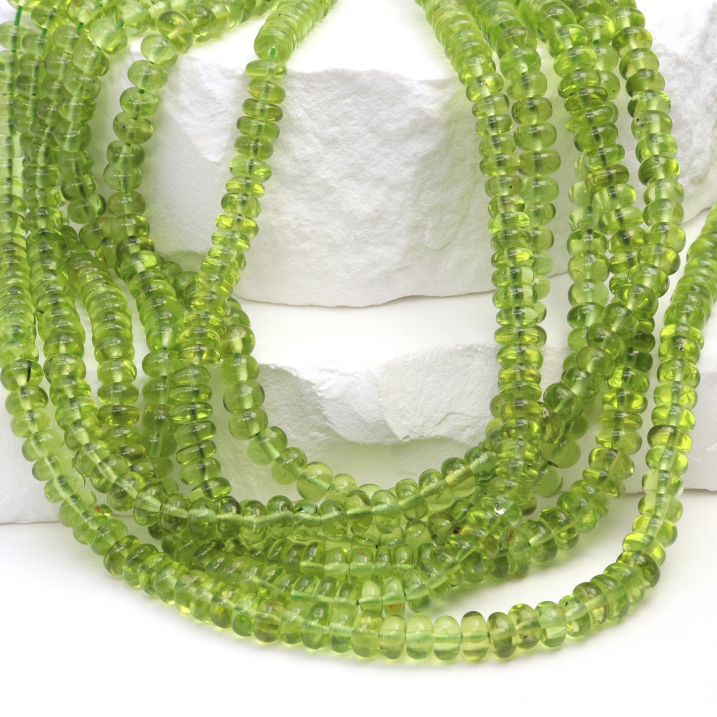 Green Peridot 4.5mm Smooth Rondelles Bead Strand