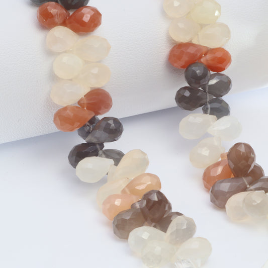 Multi Moonstone 10x6mm Faceted Teardrop Briolettes Bead Strand
