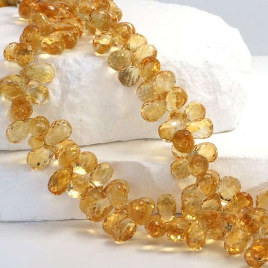Yellow Citrine 9x6mm Faceted Teardrop Briolettes