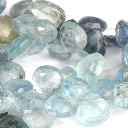Blue Moss Aquamarine 9mm Faceted Heart Shaped Briolettes