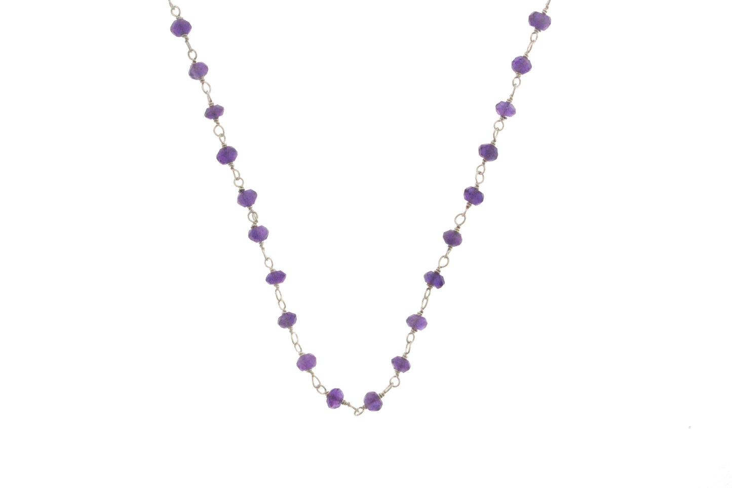 Purple Amethyst 3mm Faceted Rondelles Rosary Chain Sterling Silver Wire Wrap Chain by the Foot