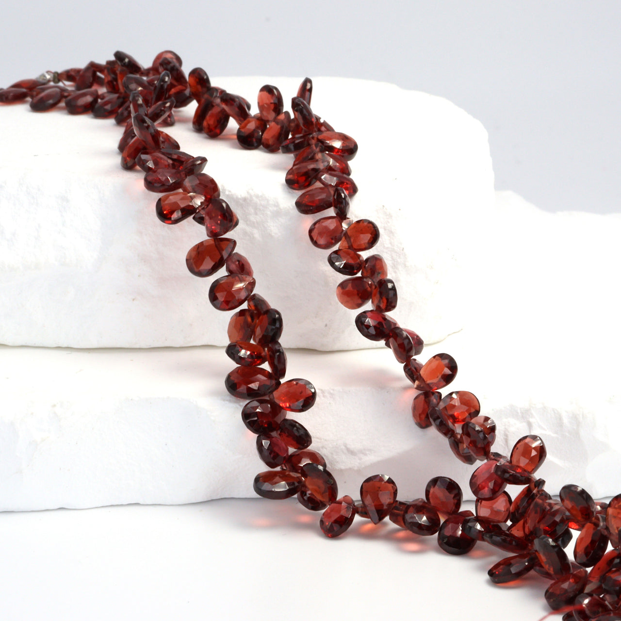 Red Garnet 7x5mm Faceted Pear Shaped Briolettes Bead Strand