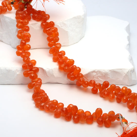 Orange Carnelian 9x6mm Faceted Teardrop Briolettes