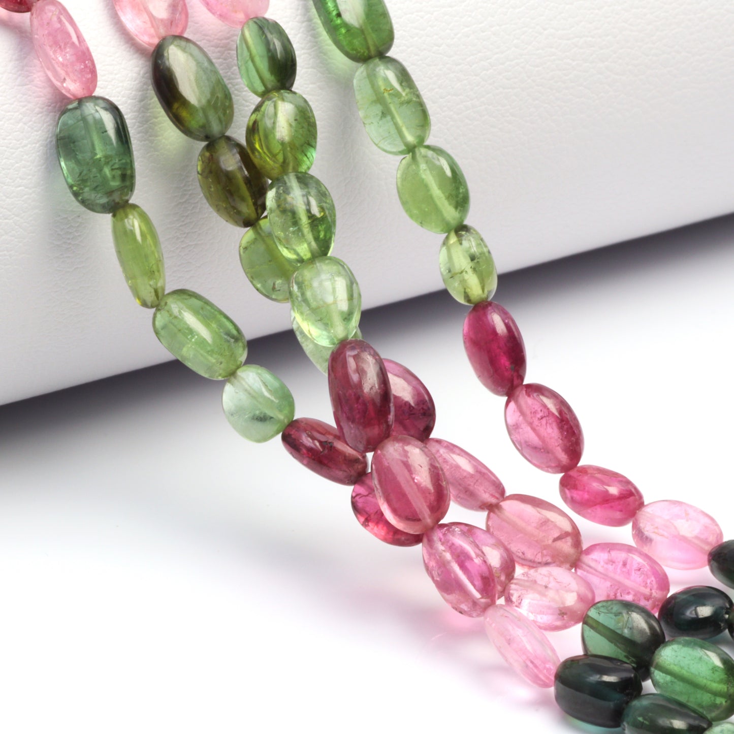 Watermelon Tourmaline 7x5mm Smooth Ovals Bead Strand