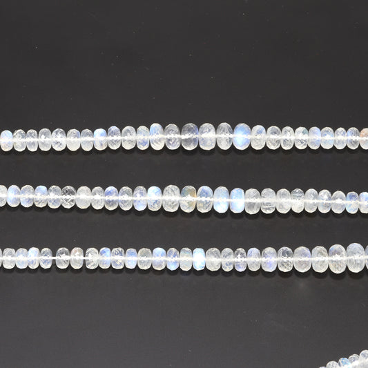 AAA Blue Rainbow Moonstone 7mm - 12mm Faceted Rondelles 5 Strand Bead Necklace