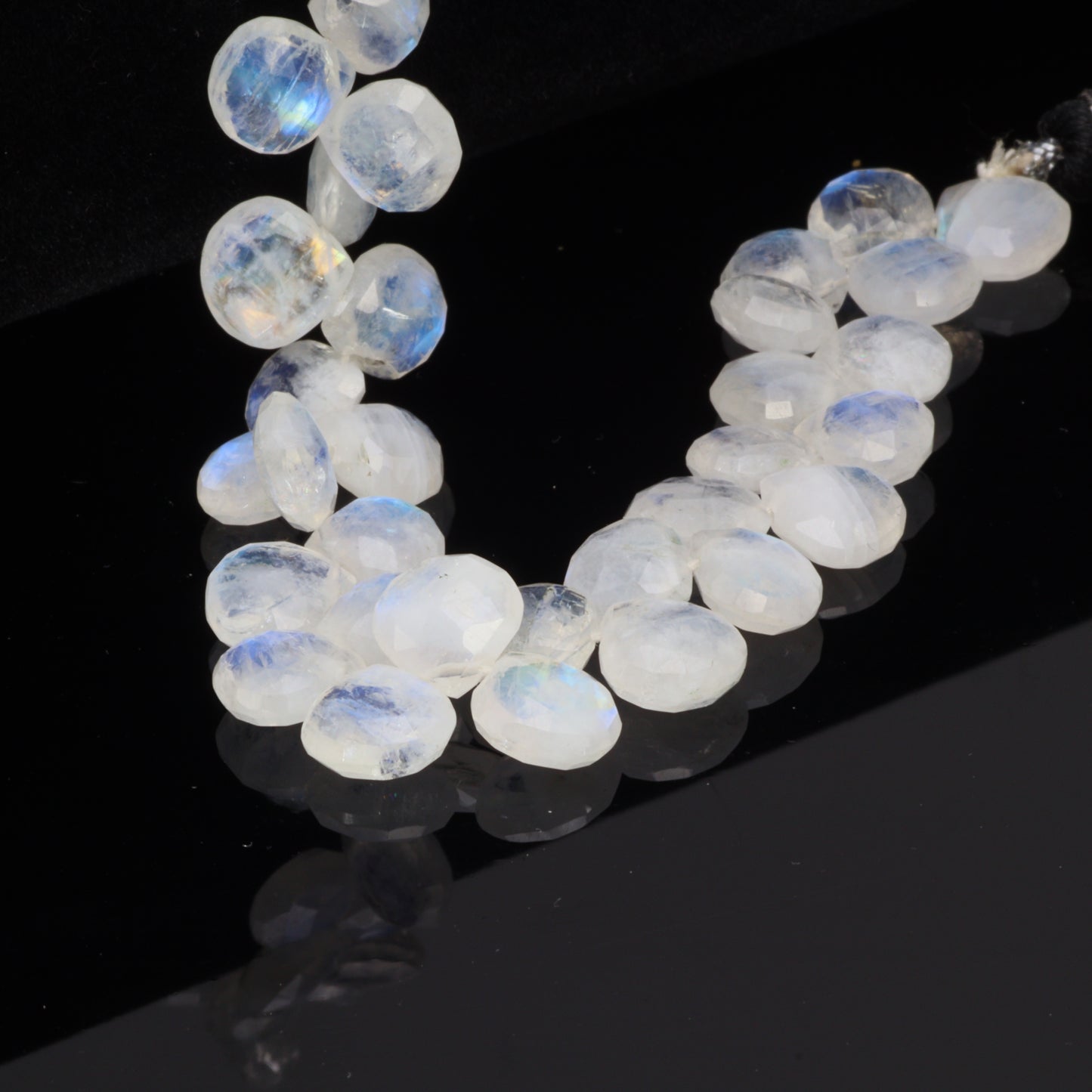 Blue Rainbow Moonstone 9mm Faceted Heart Shaped Briolettes