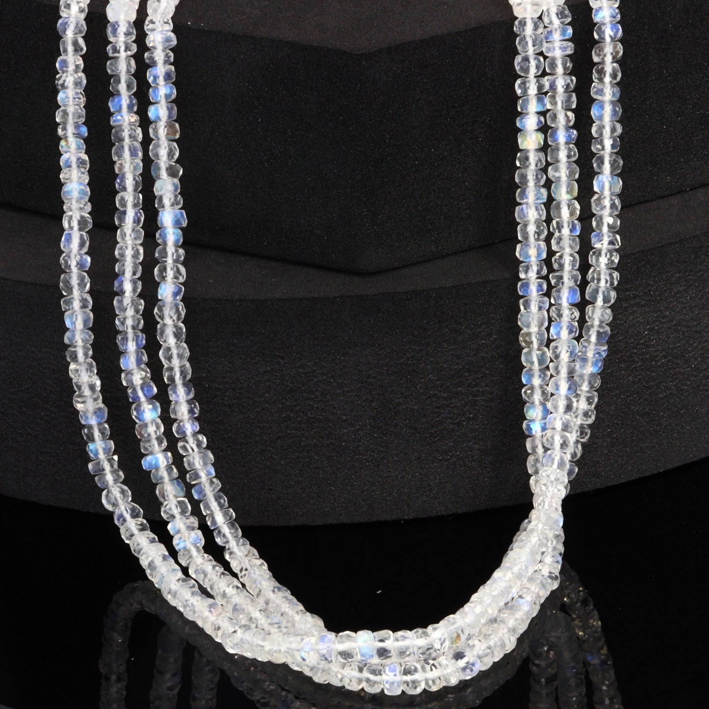 AAA Blue Rainbow Moonstone 3.5mm Hand Faceted Rondelles Bead Strand
