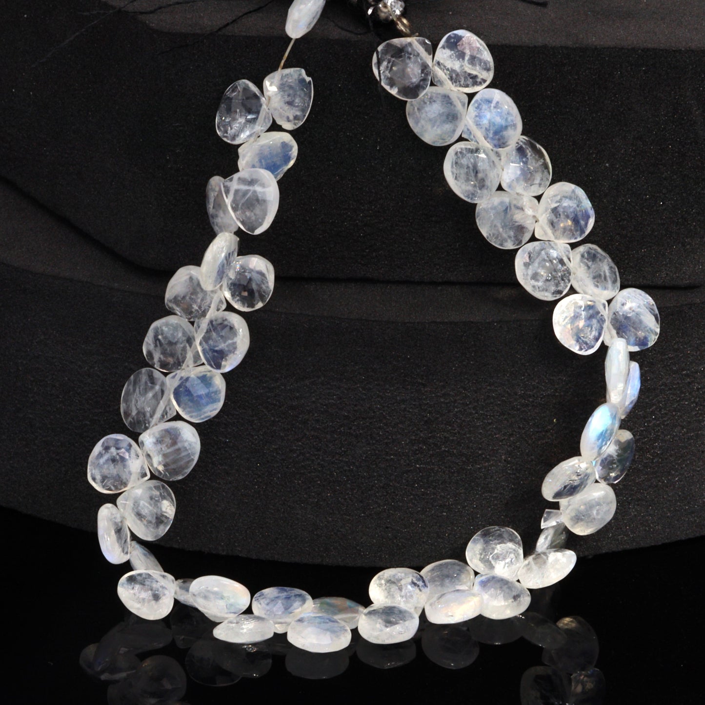 Blue Rainbow Moonstone 7mm Faceted Heart Shaped Briolettes
