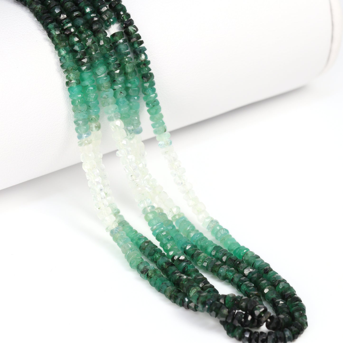 Ombre Green and White Emerald 2.5mm – 3.5mm Hand Faceted Rondelles Bead Strand