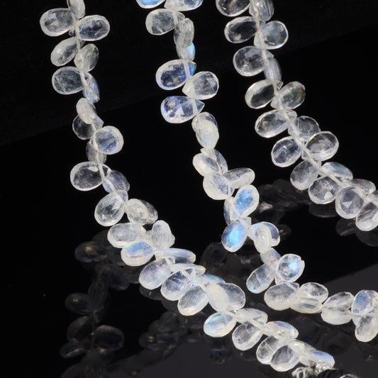 AA Blue Rainbow Moonstone 6x4mm Faceted Pear Shaped Briolettes Bead Strand