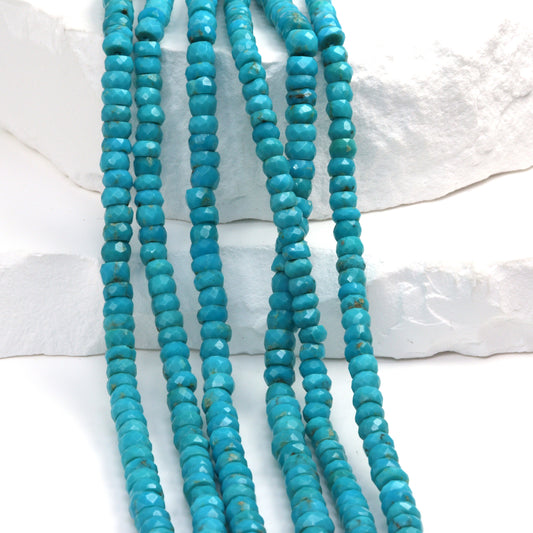 Natural Blue-Green Turquoise 4.5mm Faceted Rondelles Bead Strand