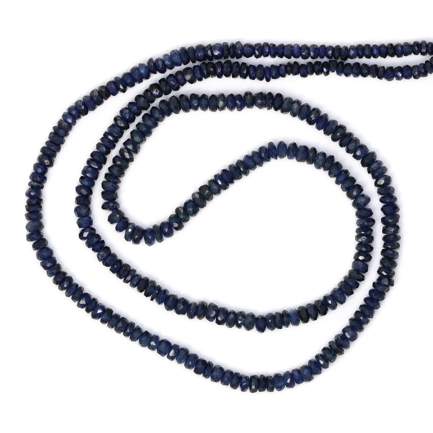 Deep Navy Blue Sapphire 3mm - 3.5mm Hand Faceted Rondelles Bead Strand