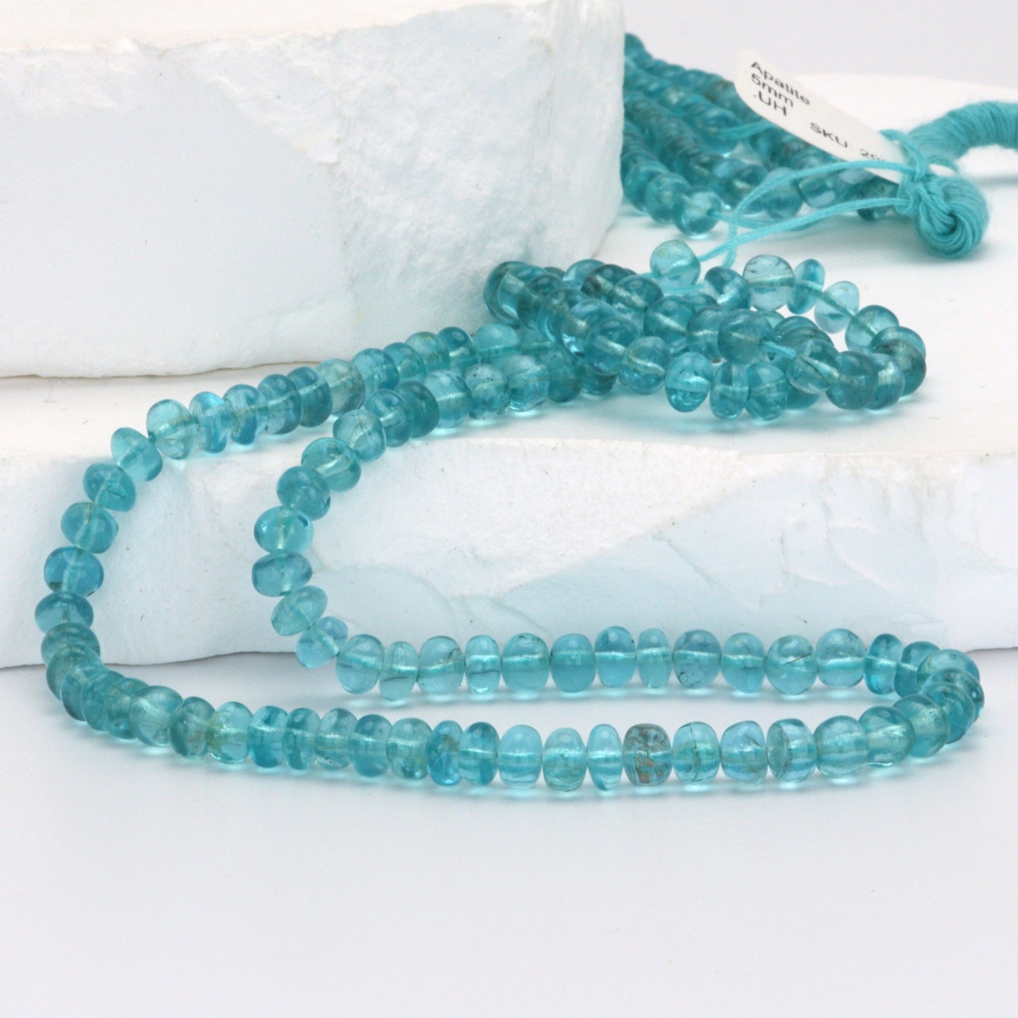 Sea Blue Apatite 5mm Smooth Rondelles Bead Strand