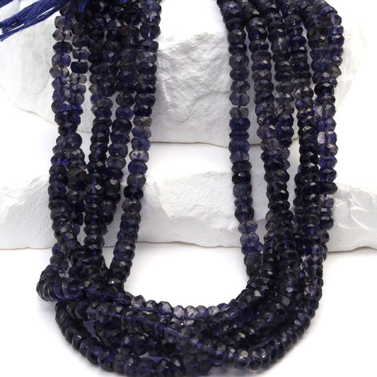 Blue Iolite 4mm Hand Faceted Rondelles Bead Strand